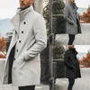 Trench Long en laine pour hommes, manteau chaud et décontracté, marron, Streetwear, veste d'extérieur, mélanges rétro, hiver 2023