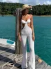 Combinaisons pour femmes Rompers Boozrey évider femmes combinaison licou cou dos nu 2022 été sans manches plage blanc ensemble sexy tenues solide streetwear l230926