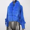 Pele feminina 2023 moda inverno casual gola real curto quente solto jaqueta de malha com carcela natural outerwear