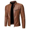 Мужские куртки Европейская и американская мужская куртка мотоциклетная кожаная куртка с воротником-стойкой однотонная мужская стираная кожаная куртка 230925