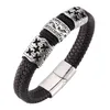 Charme pulseiras moda jóias homens marrom trançado pulseira de couro aço inoxidável fecho magnético masculino pulseira presente fr0121