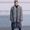 Casacos de pele falsos masculinos gola virada para baixo longo trench coat jaqueta furada engrossar quente masculino outwear roupas chaquetas hombre