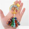 Interior Decorations Crystal Decor Tree Of Life Car Hanging Accessories 7 Chakras Stones Wall Meditation Ornaments Good Luck Home Deco Dhfg2