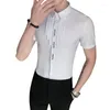 Mäns casual skjortor brittisk stil män skjorta plus size mode 2023 sommar kort ärm mens smala fit streetwear club prom tuxedo 5xl
