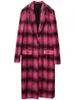 Frauen Wolle Winter Vintage Plaid Dicken Wollmantel Frauen Gerade Mischungen Lange Outwear