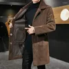Мужское шерстяное пальто 2023, зимнее длинное двустороннее шерстяное пальто, мужской теплый плащ с меховым воротником, Manteau Homme, пальто, мужская смешанная куртка средней длины 3XL