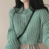 Kvinnors tröjor Korea chic hösten fransk rund nackspänne Löst kort stickad tröja Cardigan Coat Women Jumper