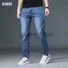 Men's Jeans KUBRO Men's Jeans Classic Straight Denim Trousers Light Wash Casual Plus Comfort Back Pocket Large Stickers Size 42 44 46 48 50 J230926