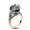 Trendy Rose Gold Color Ring Big Grey Pearl Women Leaf Trendy Jewely Drop Anel Anillos aneis Bagues Femme Statement Jewe239a
