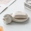 Soap Dishes Big Ear Cute Rabbit Ceramic Soap Box Decorative Bathroom Drainage Soap Dish Storage Wash Desk Decor Home Decoration Accessories 230926