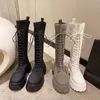 Buty Chunky Platforma Knity Buty Kobiety jesienne grube dolne ciepłe buty skarpety Kobieta koronkowe kolano wysokie Botas de Mujer 230925