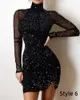 Casual jurken meerdere stijlen zwart glans sexy mini-galajurk vrouw elegante mode bodycon feestkleding