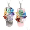 Collares colgantes Cuarzo natural Plantinum Chapado Chip Piedra preciosa Alambre Envuelto Cristal Espada Forma Hexágono Prisma Amet Encanto con latón C DHJBM