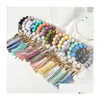 Porte-clés Longes 12 couleurs perles de Sile gland perle chaîne bracelet porte-clés de qualité alimentaire léopard bracelets en bois pour femmes fille clé Ri Dheek