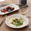 Plates middag europeisk stil lättnad västerländsk kök biff spaghetti dubbel handtag lagring bord retro bordsartiklar