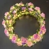 Flores decorativas Tela Corona de flores Diadema Ajustable Luminiscente Iluminado Arnés Fijación de alambre de hierro 3 modos de emisión de luz Fiesta