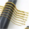 Chains 18K Gold Plated Rope Chain Stainless Steel Necklace For Women Men Golden Fashion Design Twisted Hip Hop Jewelry Gift 2 3 4 5 6 Dhccb