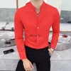 Camicie eleganti da uomo Colletto alla coreana Camicia stile cinese Manica lunga Slim Fit Tinta unita Abito da lavoro Uomo Smoking da festa di alta qualità s YQ230926