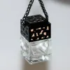 Cube creux bouteille de parfum de voiture ornement de rétroviseur suspendu désodorisant pour diffuseur d'huiles essentielles parfum pendentifs de bouteille en verre vide