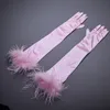 Fem Fingers Glove's Elegant Ostrich Feather Patchwork Long Velvet Glove Female Spring Summer Vintage Sunscreen Driving Pograph R551 230925