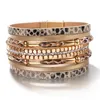 Bangle Amorcome Snakeskin Pattern Leather Bracelets for Women Trendy Metal Pipe Wide Multilayer Wrap Bracelet Female Jewelry Wholesale 230926