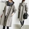 Femmes Laine Mélanges Printemps Automne Femmes Mode Trench-Coat Casual À Capuchon Moyen Long Pardessus Lâche Coupe-Vent Coréen Tendance 5XL 230925