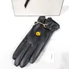 Leather men's and women's five-finger gloves Fashion Designer brand letter printed thick warm gloves Winter outdoor sports pure cotton high quality