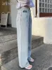 Kvinnors byxor S Jean 2023 Produktdesign Sense Dislocation Dubbel midja Casual Loose Type Wide Leg Korean Fashion 230925