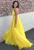 Vestidos de noite amarelo vestido de festa de baile formal novo personalizado plus size zíper rendas até uma linha sem mangas halter chiffon plissado