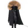 Mulheres pele falsa grossa quente real forro casaco de inverno mulheres longo parka impermeável grande gola de guaxinim natural capuz 230925