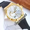 TWF Overseas Dual Time 47450 A1222 Orologio automatico da uomo in oro giallo 18 carati Riserva di carica quadrante bianco Bracciale in acciaio inossidabile Super Edition Orologi E171A