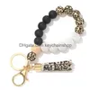 Nyckelringar 9 Färger Sile Leopard Keychain för Tassel Wood Beads Armband Keyring Women Accessories Drop Delivery SMycken DHVBH