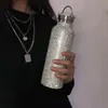 sparkling High-end Insulated Bottle Bling Stainless Steel Thermal Bottle Diamond Thermo Silver Water Bottle with Lid 220108279D