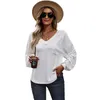 Dames T-shirts Dames Lantaarn V-hals met lange mouwen Effen kleur Losse blousetop met zak MXMA