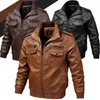 Men's Fur Male Vintage Fashion Men Faux Coats Leather Zipper Winter Outfit Windbreaker Brand Pilot Streetwear Motorcycle PU Coat Jackets