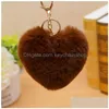 Key Rings Heart Pompoms Keychain Plush Balls Chains Decorative Pendant For Women Bag Tillbehör Keychains bil Fashion Keyring Gift Dr Dhaib