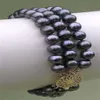 Bracelet en perles noires de Tahiti naturelles, 3 brins, 8-9mm, W296C