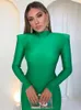 Basic Casual Dresses Hugcitar Solid Long Sleeve With Shoulder Pads Turtleneck Maxi Dress Year Women Fashion Streetwear Elegant Skinny 230926