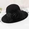 Basker eleganta kvinnor ull filt fedora bred brim hatt cloche bowler höst vinterkyrka hattar chapeau femme caps vin röd svart 230926