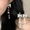 Baumeln Ohrringe 2023 Elegante Bogen Lange Imitation Perle Quaste Ohrringe Party Mädchen Licht Luxus Schmuck Koreanische Mode Tropfen Für Frauen