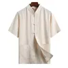 Ethnic Clothing Men's Tang Suit Short Sleeved Shirt Tai Chi Cotton Linen Chinese Hanfu Martial Arts Exercise Summer