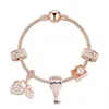 Bracciale con ciondolo in oro rosa, con ciondoli per palloncini di fuoco, con ciondolo a cuore con bordo diamantato, perle di vetro per telescopio per aerei, adatti per D272v