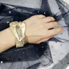 Bangle Amorcome Champagne Gold Color Metal Heart Charm Leather Bracelets for Women Fashion Wide Wrap Bracelet Female Couple Jewelry 230926