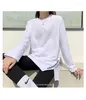 Camisetas femininas harajuku casual oversized bottoming t-shirt puro algodão manga longa carta bordado mulheres coreano y2k branco tops