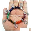 Bracelets de charme Sept Chakra Symbole Bracelet Yoga Pierre de guérison Améthyste Quartz Stretch Cadeau pour homme et femme Drop Livraison Bijoux Dhjal