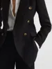 Kadınlar Suits 2024 Siyah Çift Kruvaze Yün Takım Slim Fit Çukur Striped Mizaç İngiliz rüzgar kırıcı