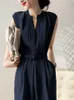 Women's Jumpsuits Rompers Jump Suits for Women New Summer Stand Collar Sleeveless Belt Solid Color Pants Fashion Elegance Office Lady Overalls for Women L230926