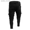 Men's Down Parkas Fashion Mens Slim Fit Urban Straight Leg Black Trousers Denim Casual Pencil Jogger Cargo Pants S-3XL L230926