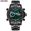 Weide Mens Askeri Kronograf Alarmı Otomatik Tarih Saat Saat Siyah Metal Kılıf Kemer Bileklik Kayışı Spor Modeli Relogio Bilek Swatches233p