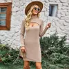 Sukienki swobodne jesienne zimowe kobiety Sweter Swetek seksowna pusta na dół o długim rękawie mini kobieta bodycon